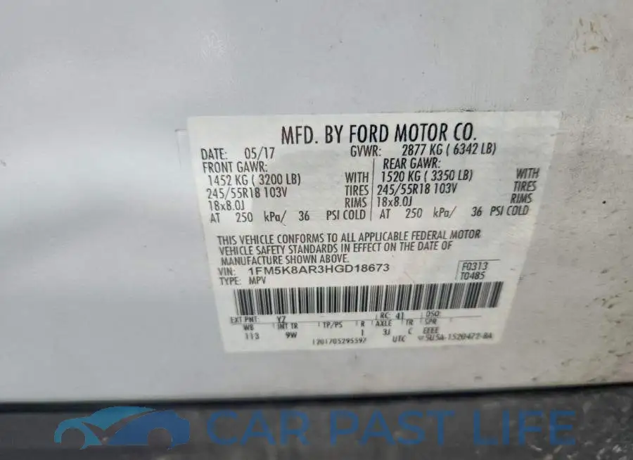 1FM5K8AR3HGD18673# 12