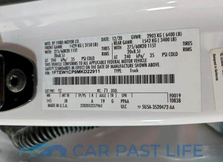 1FTEW1CP9MKD22911# 12