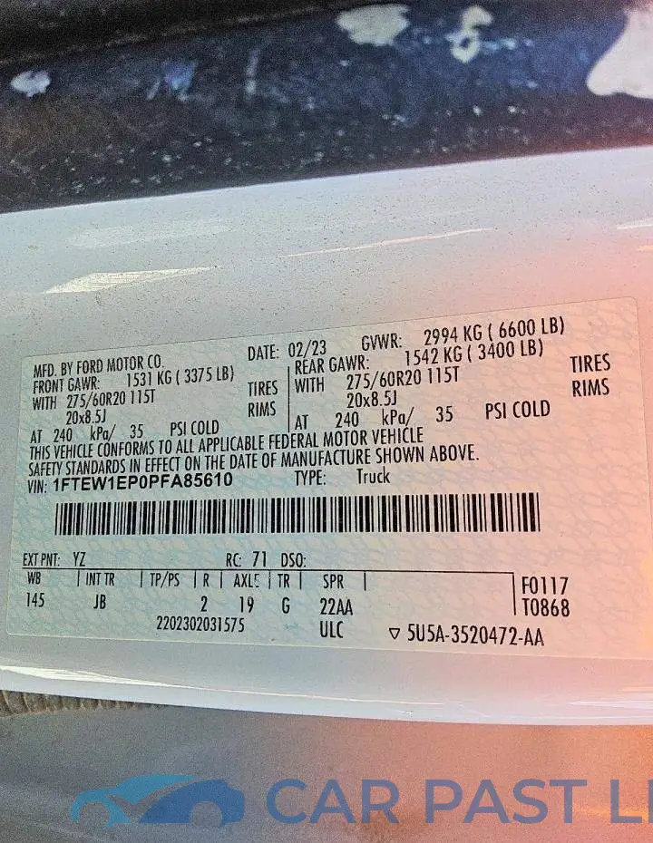 1FTEW1EP0PFA85610# 12