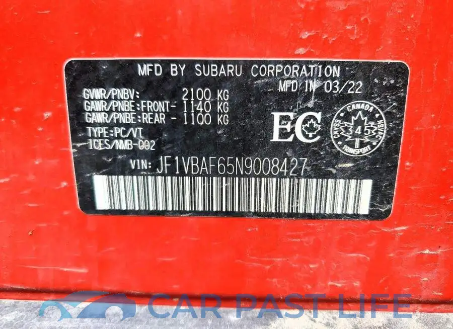 JF1VBAF65N9008427# 13