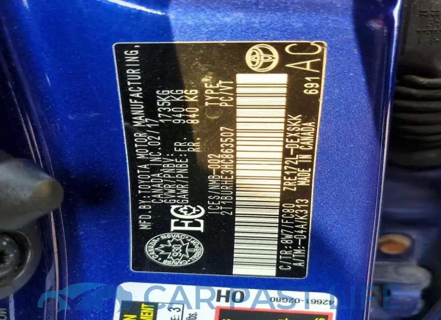 2T1BURHE3HC863507# 13
