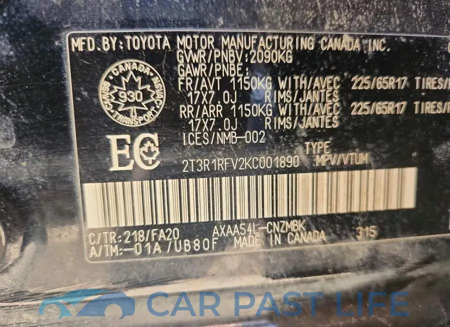 2T3R1RFV2KC001890# 13