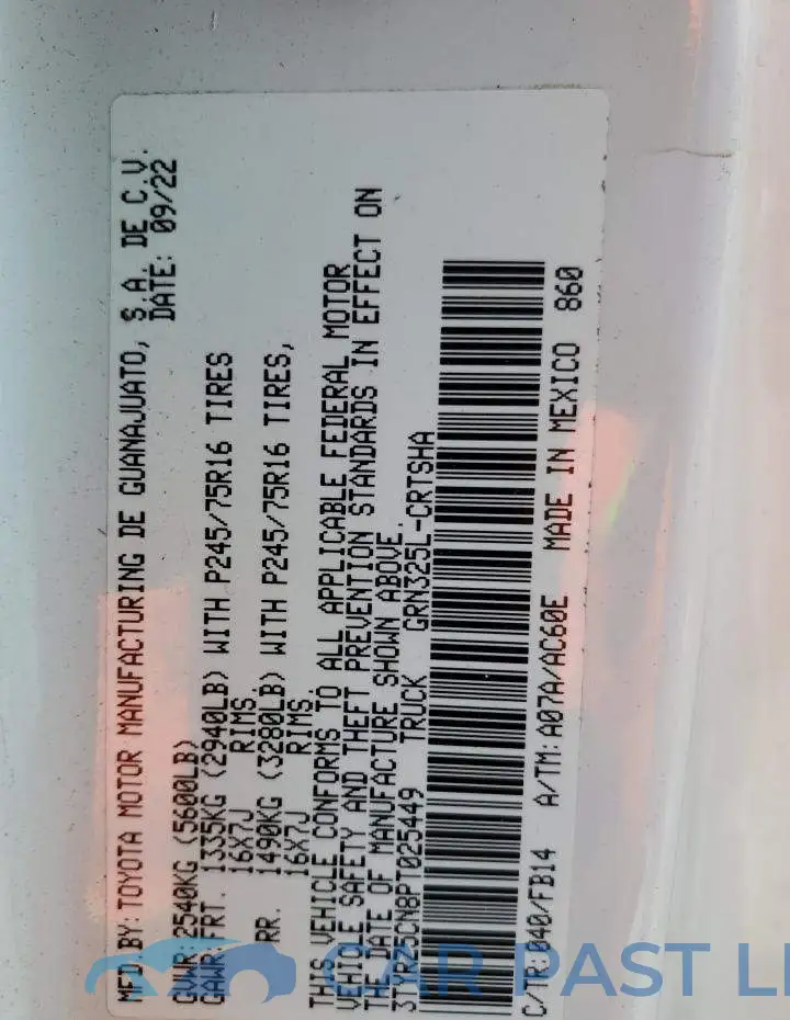 3TYRZ5CN8PT025449# 12