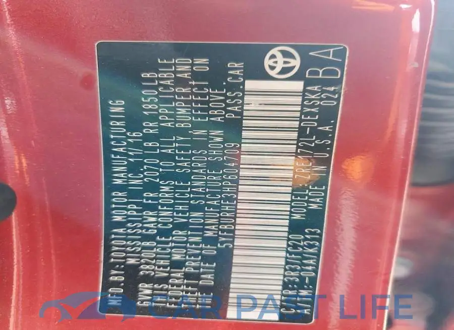 5YFBURHE3HP604709# 12