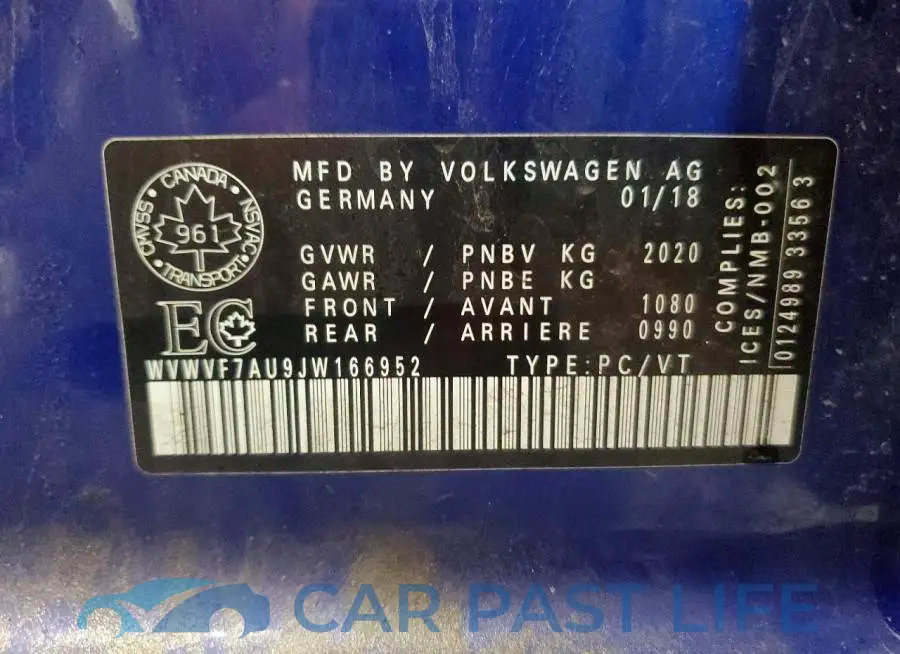 WVWVF7AU9JW166952# 12