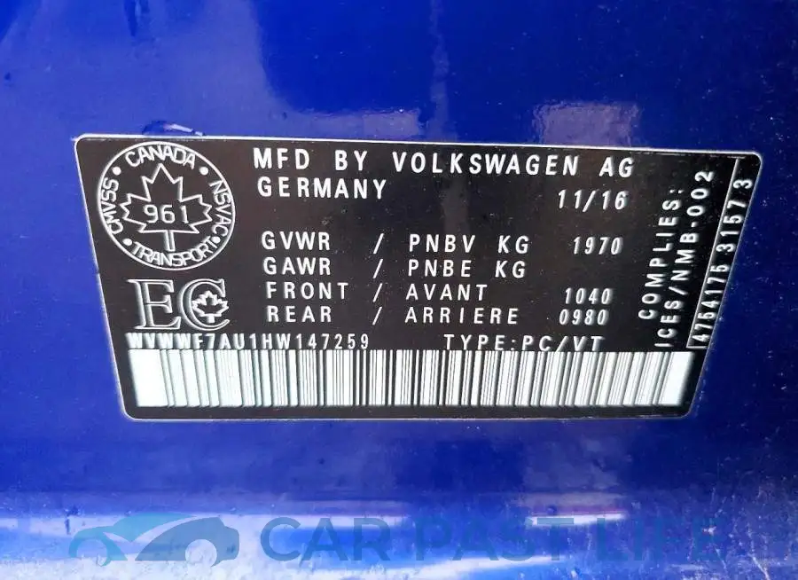 WVWWF7AU1HW147259# 12
