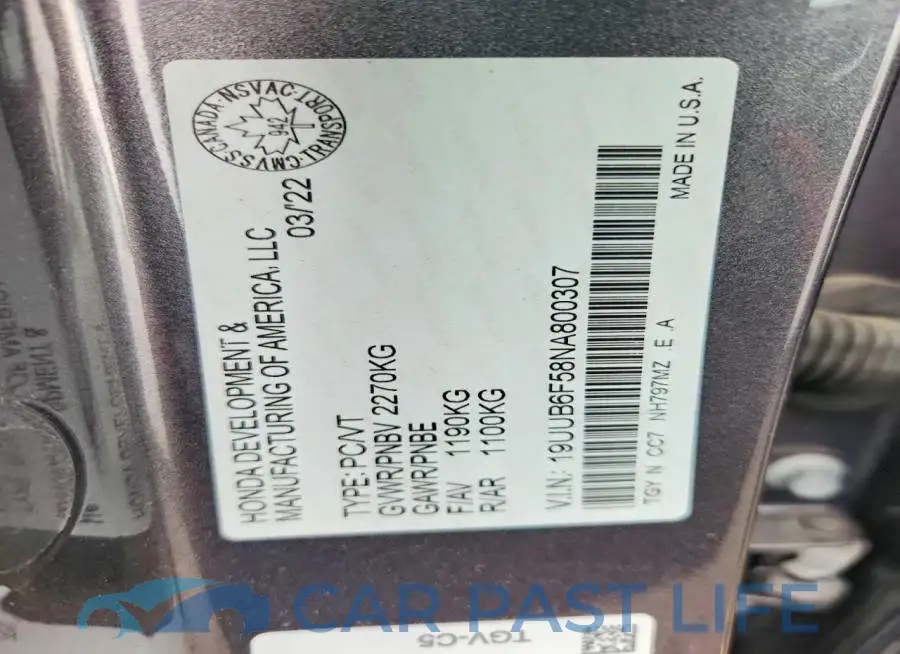 19UUB6F58NA800307# 12