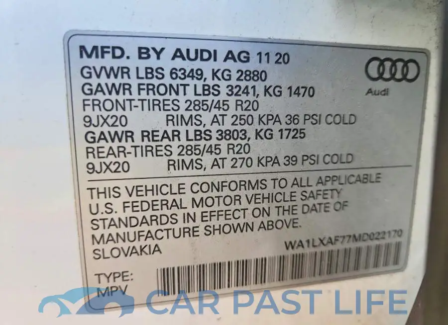 WA1LXAF77MD022170# 13