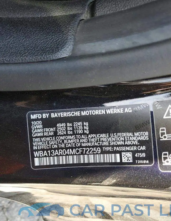 WBA13AR04MCF72259# 12