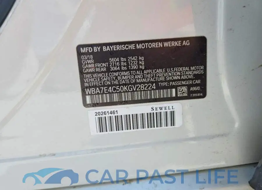 WBA7E4C50KGV28224# 12