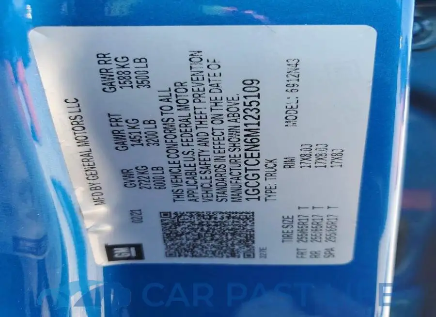 1GCGTCEN6M1235109# 12