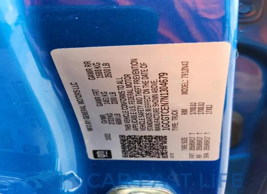 1GCGTCEN7N1304679# 12
