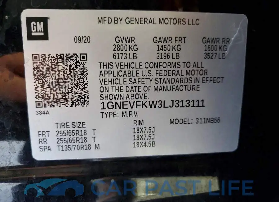 1GNEVFKW3LJ313111# 13