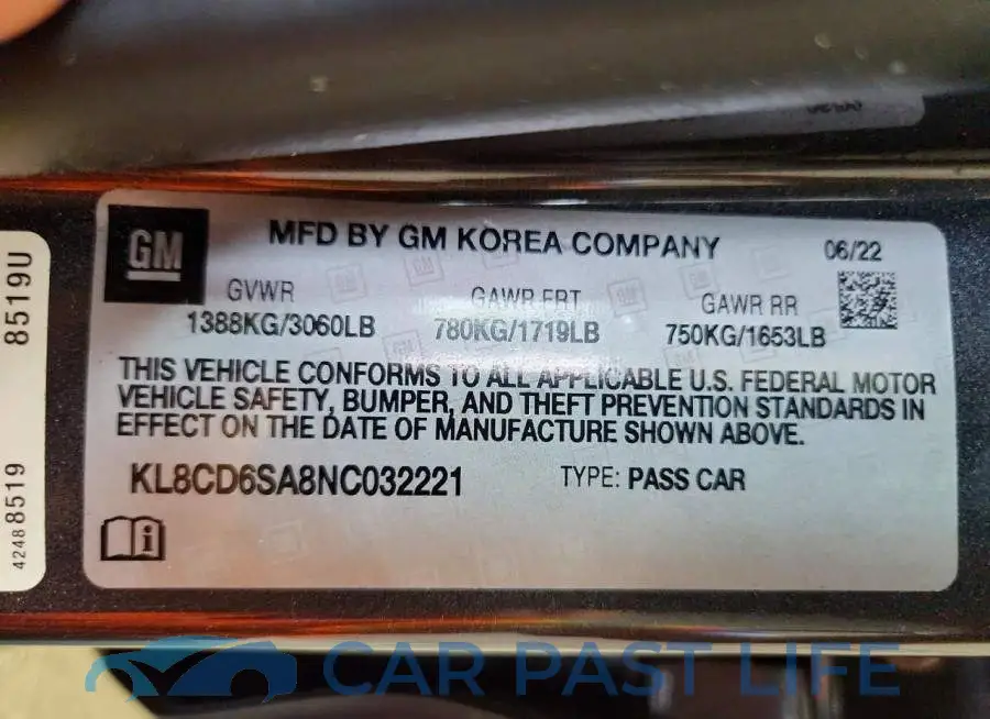KL8CD6SA8NC032221# 12