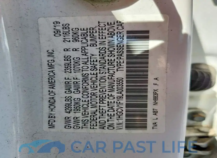 1HGCV1F19LA003550# 12