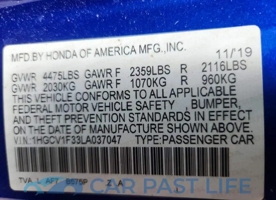 1HGCV1F33LA037047# 13