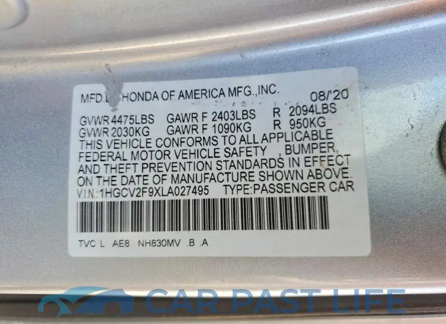 1HGCV2F9XLA027495# 12
