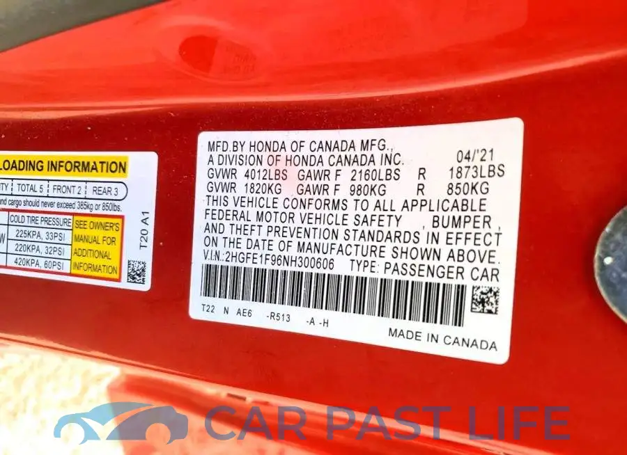 2HGFE1F96NH300606# 12