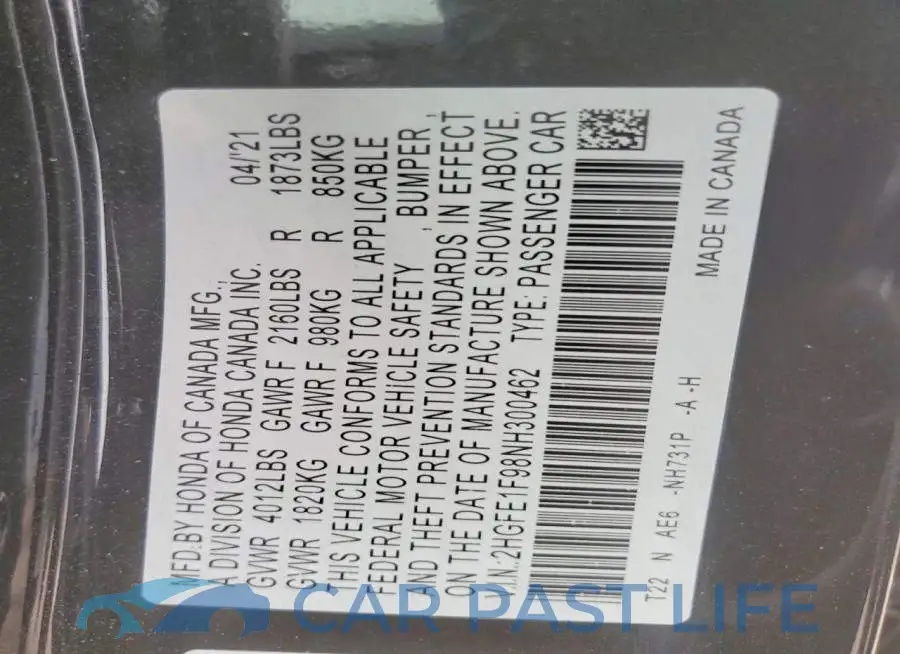 2HGFE1F98NH300462# 13