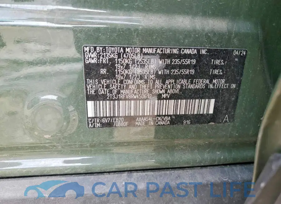 2T3J1RFV8RW450612# 12