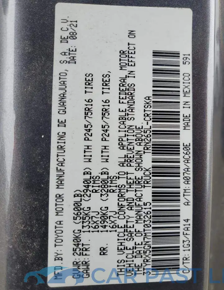 3TYRX5GN7MT032615# 12