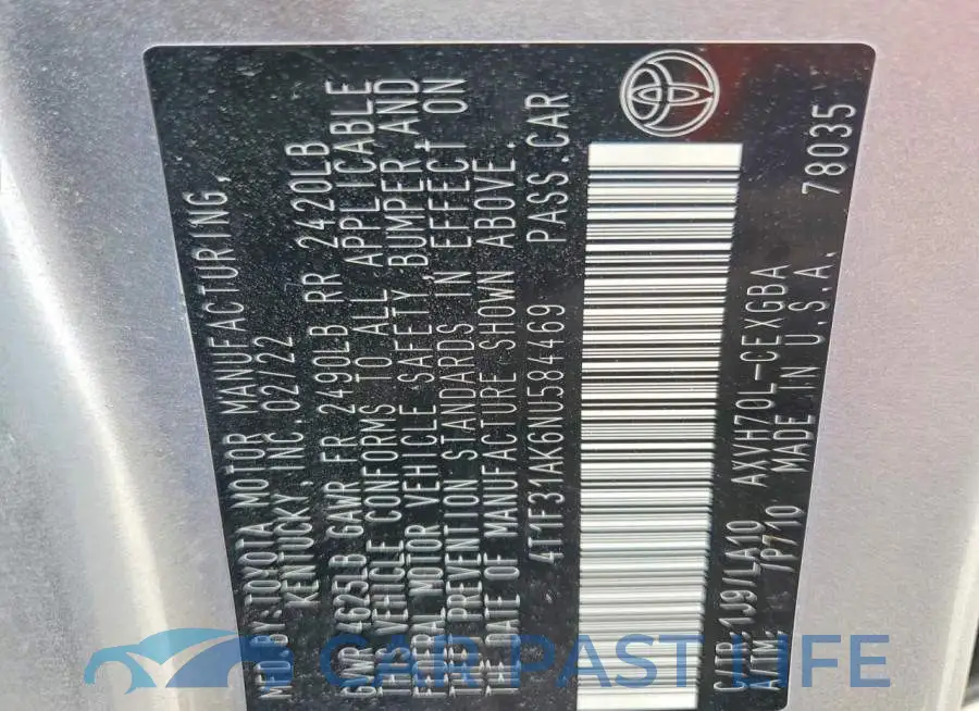 4T1F31AK6NU584469# 13