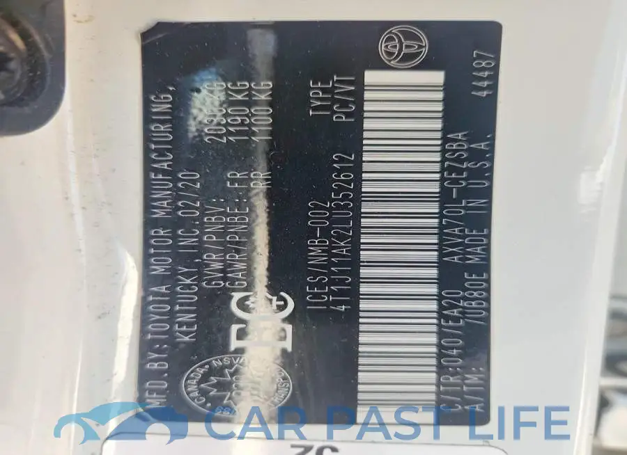 4T1J11AK2LU352612# 12