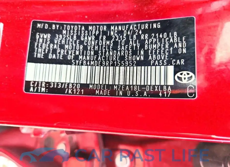5YFB4MDE9RP155952# 12