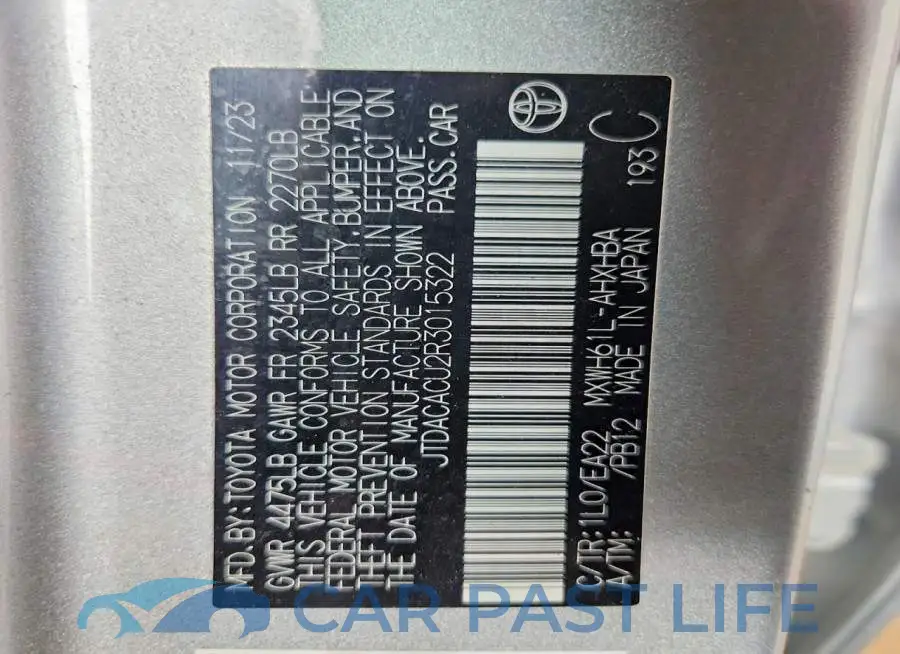 JTDACACU2R3015322# 12
