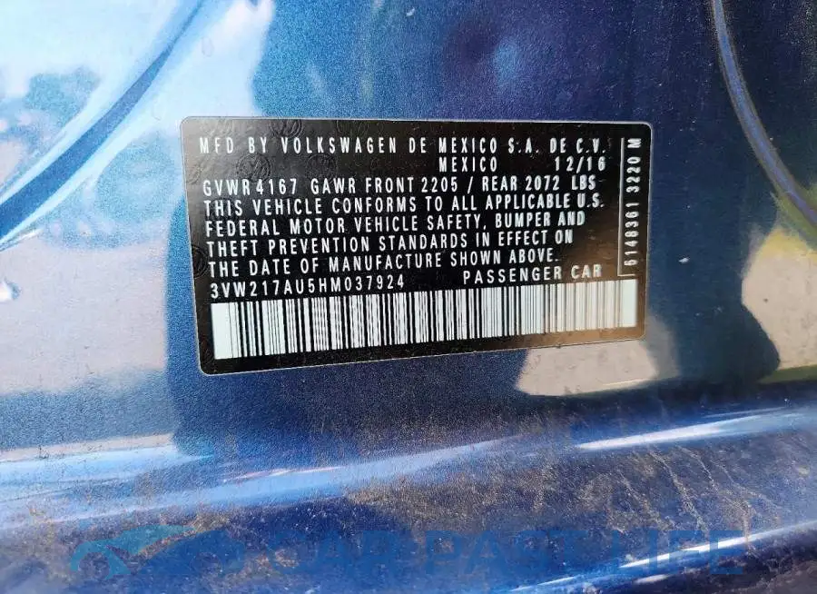 3VW217AU5HM037924# 12