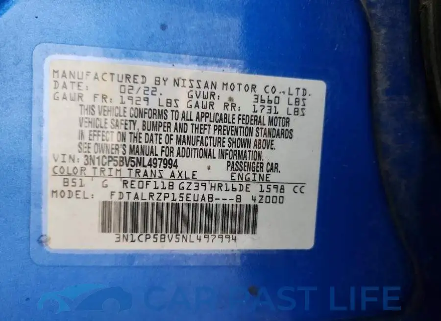 3N1CP5BV5NL497994# 13