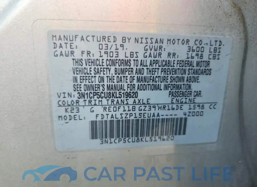 3N1CP5CU8KL519620# 12