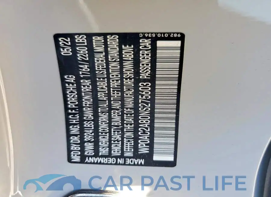 WP0AC2A80NS275603# 13