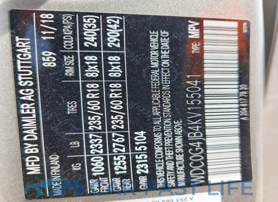 WDC0G4JB4KV155041# 13