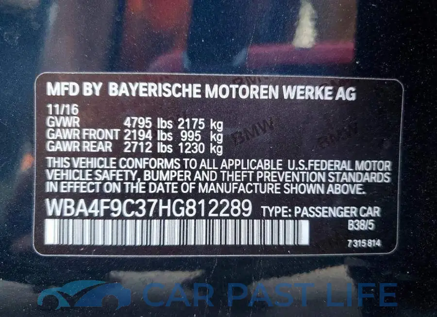 WBA4F9C37HG812289# 12