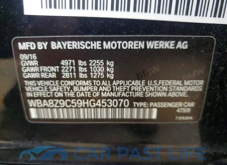 WBA8Z9C59HG453070# 12