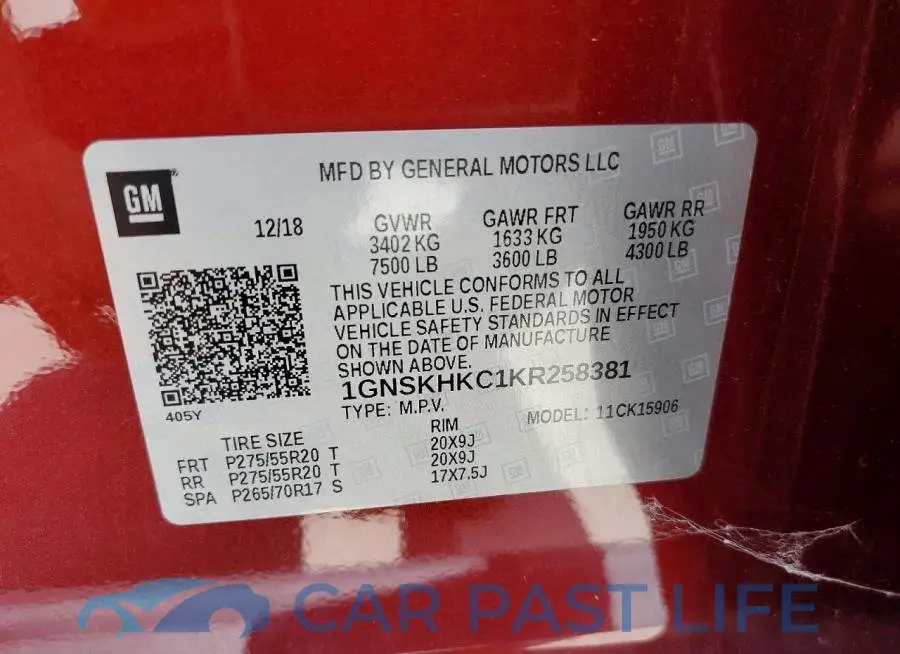 1GNSKHKC1KR258381# 13