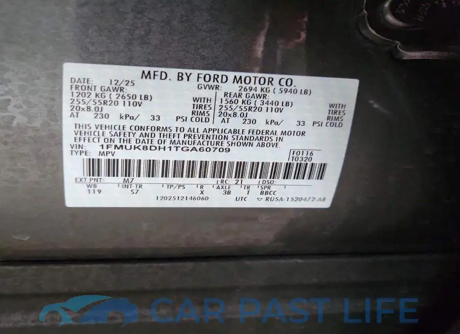 1FMUK8DH1TGA60709# 13