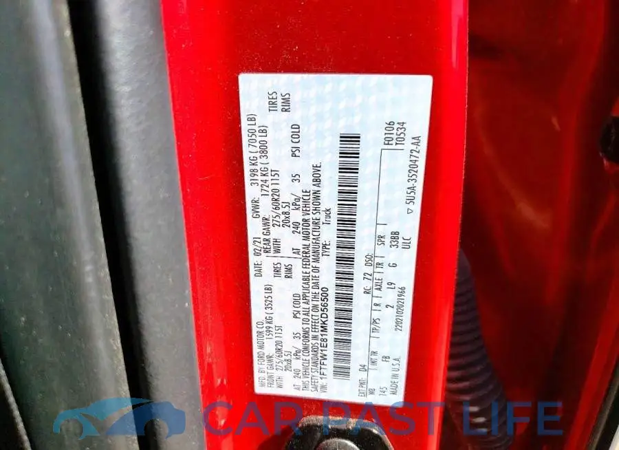 1FTFW1E81MKD56500# 12