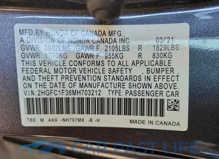 2HGFC1F36MH703212# 12