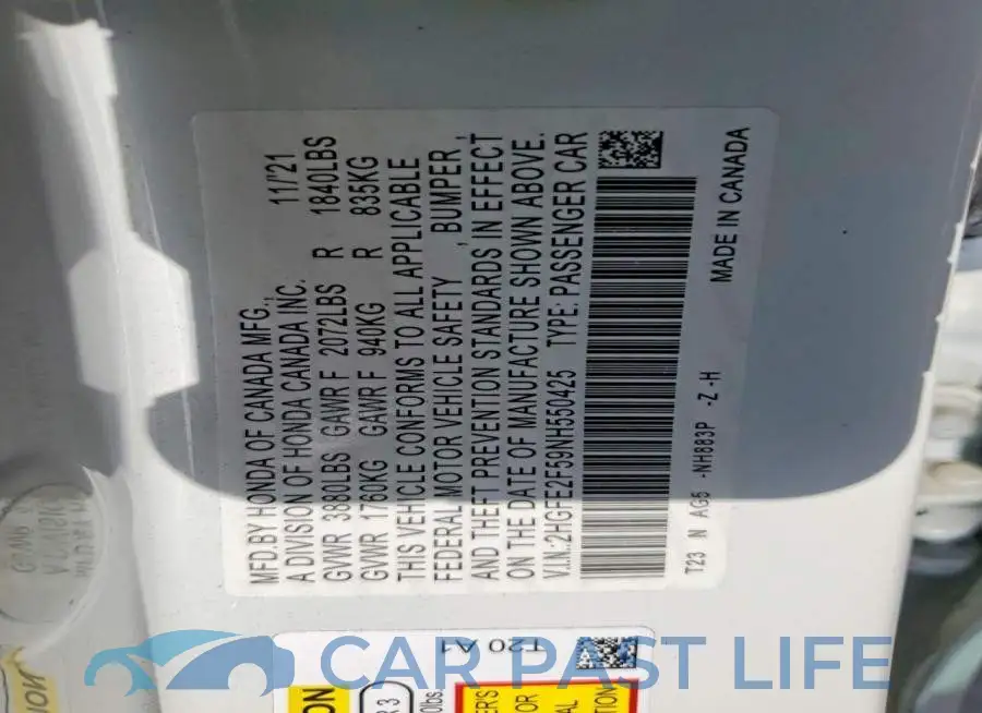 2HGFE2F59NH550425# 12