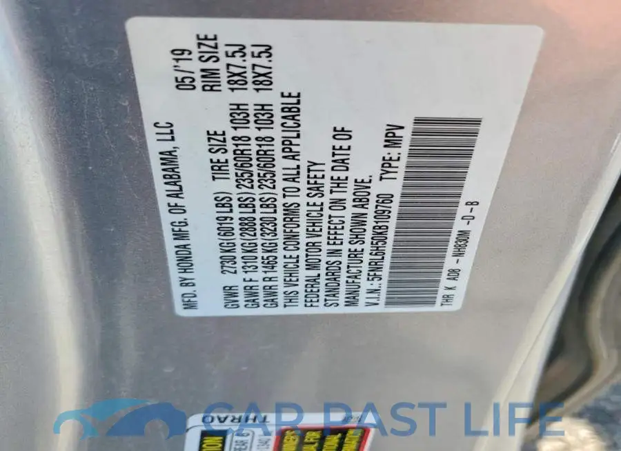 5FNRL6H50KB109760# 13