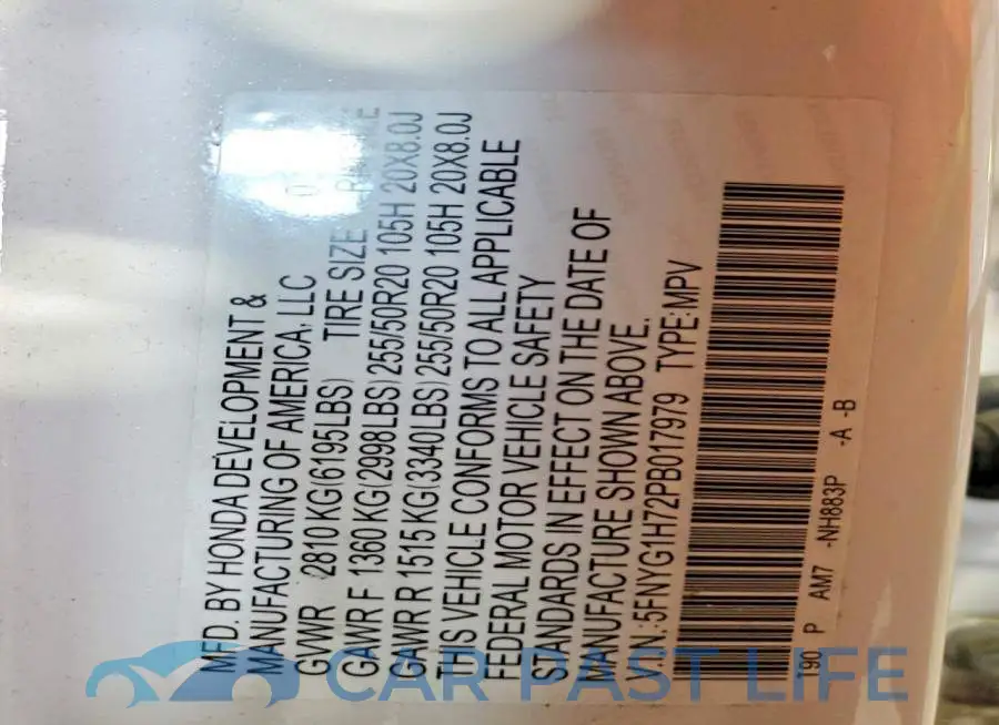 5FNYG1H72PB017979# 13