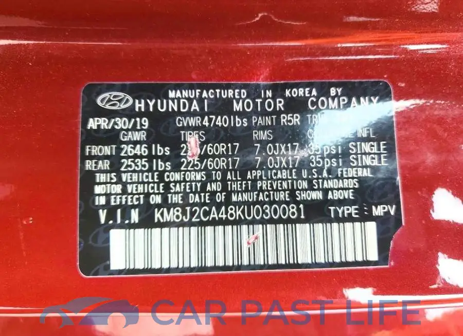 KM8J2CA48KU030081# 13