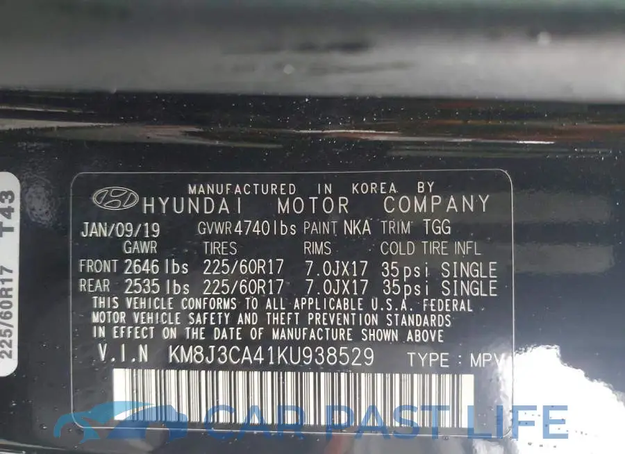KM8J3CA41KU938529# 13