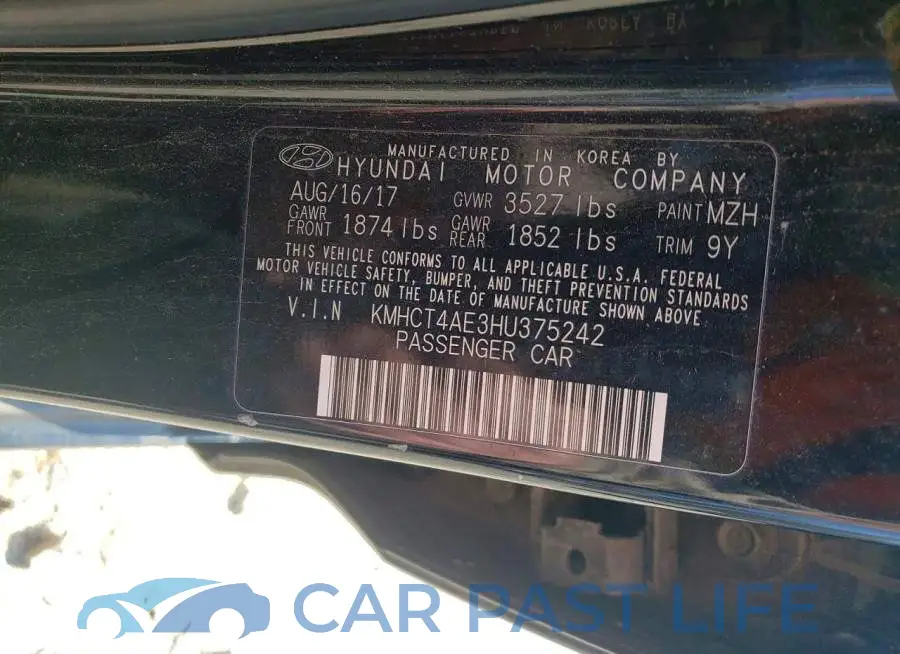 KMHCT4AE3HU375242# 12