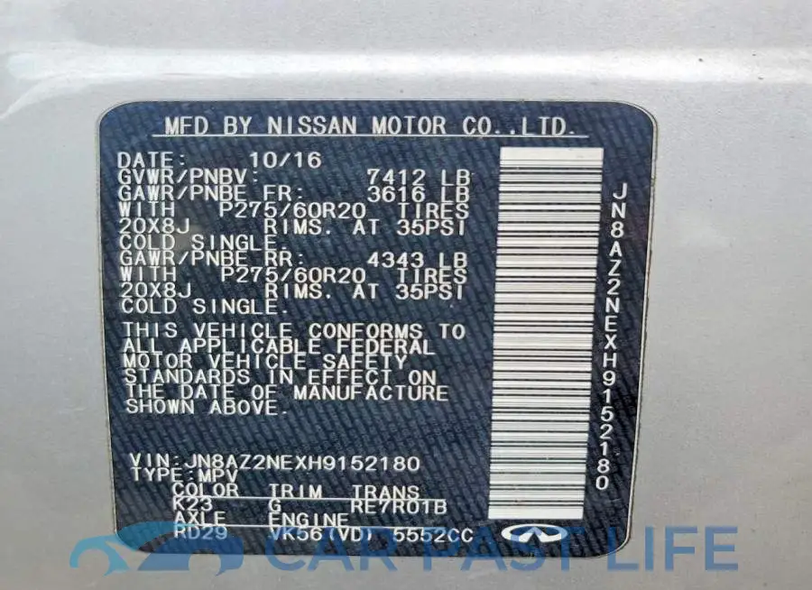 JN8AZ2NEXH9152180# 14