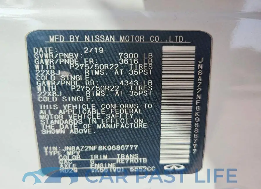 JN8AZ2NF8K9686777# 14