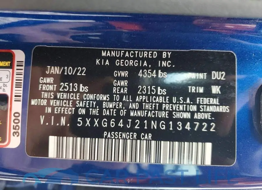 5XXG64J21NG134722# 13