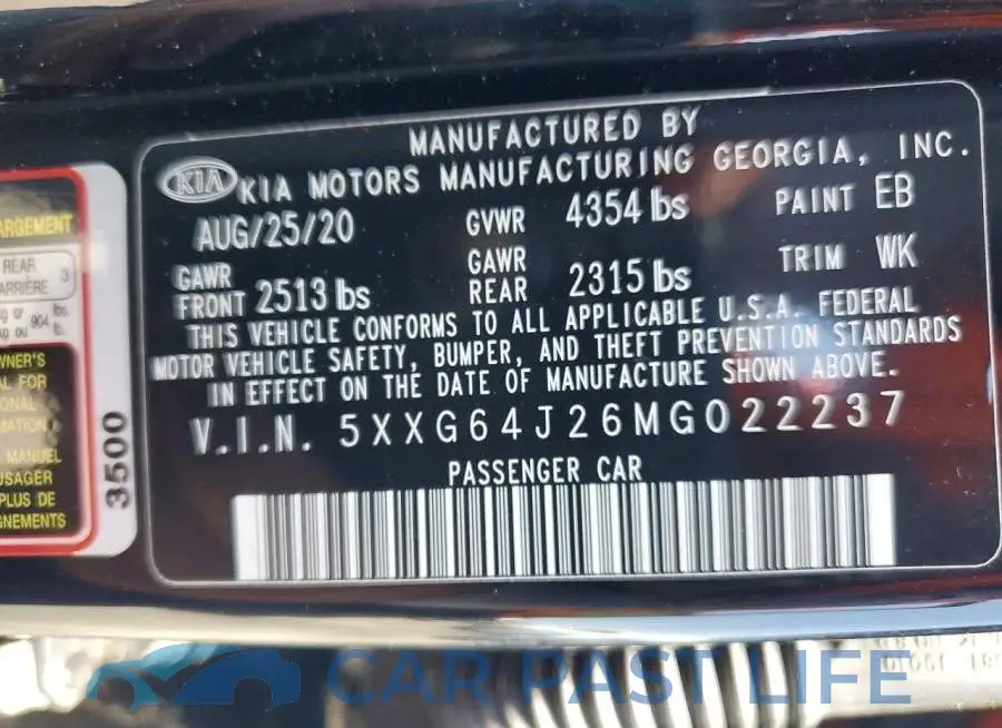 5XXG64J26MG022237# 12